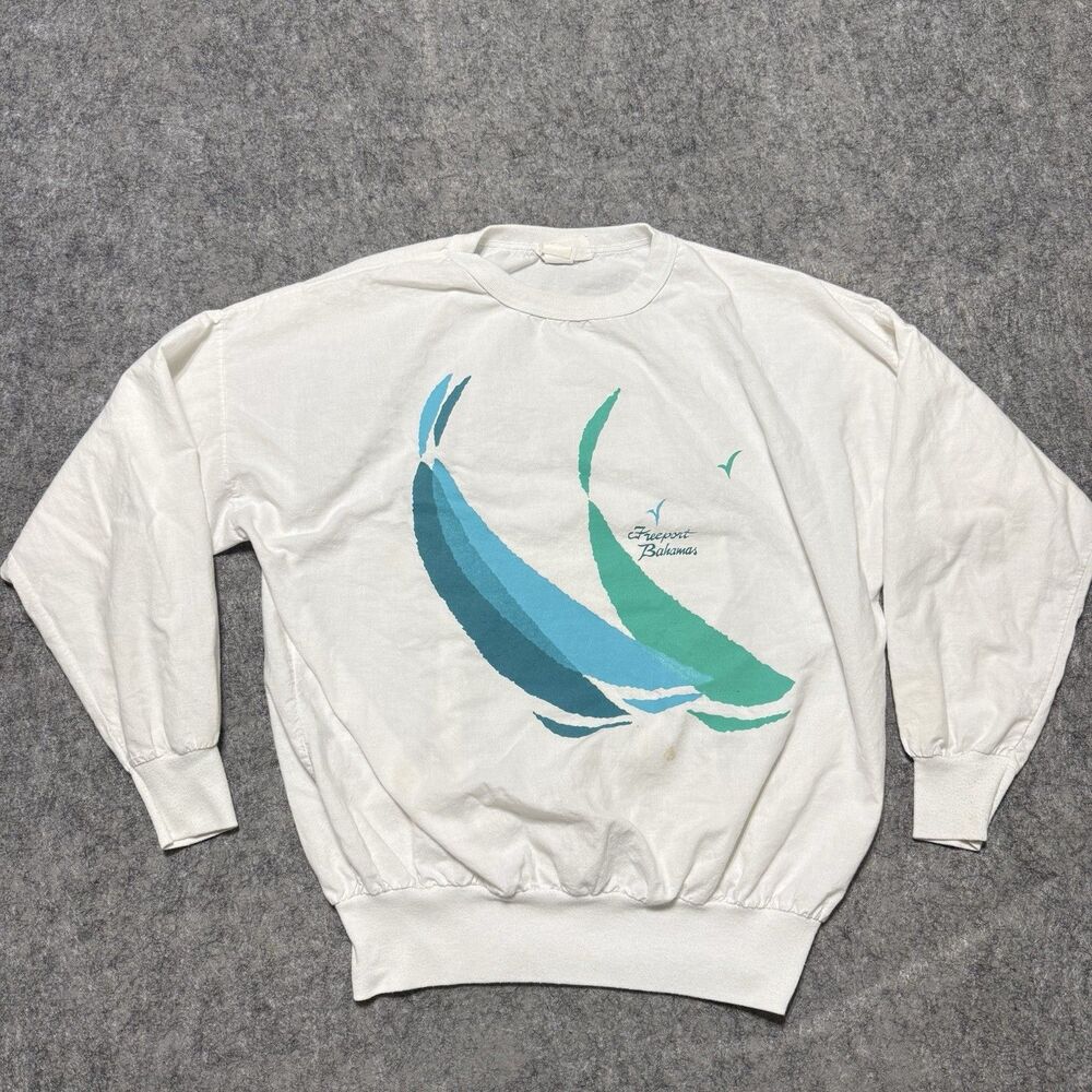 Vintage 80s Stanley Michaels Bahamas Sweatshirt Medium White Sailboat Made USA M